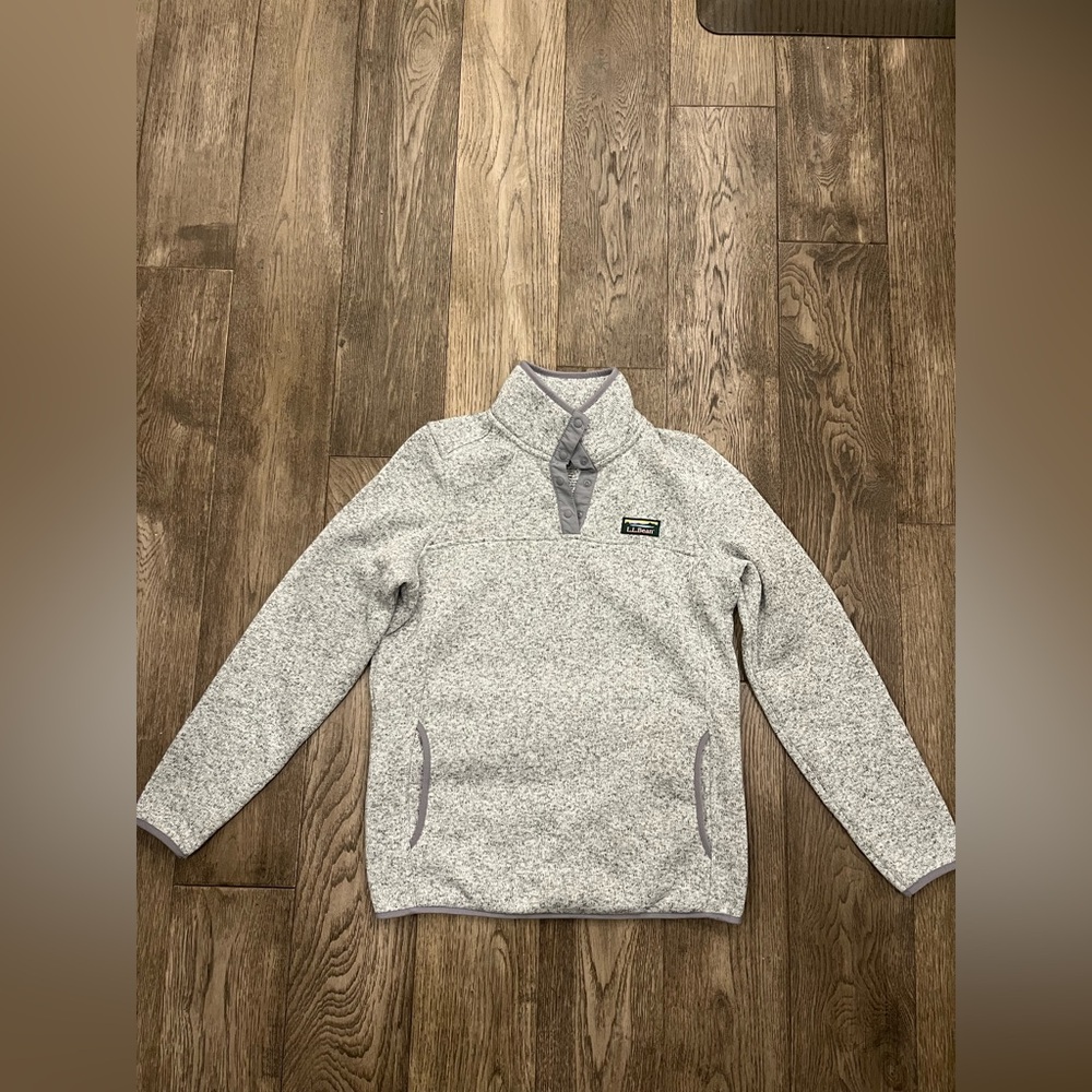L.L. Bean Sweater Fleece Pullover Grey and White Women’s Size Small